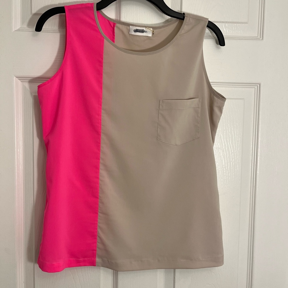 Colorblock Sleeveless Top - Beige and Pink